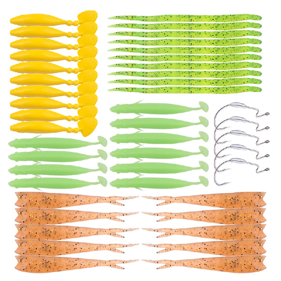 ZANLURE DWST119 45pcs/set Mixed Soft Worm Fishing Lure Bait Fish Hook Crankbaits Artificial Bait