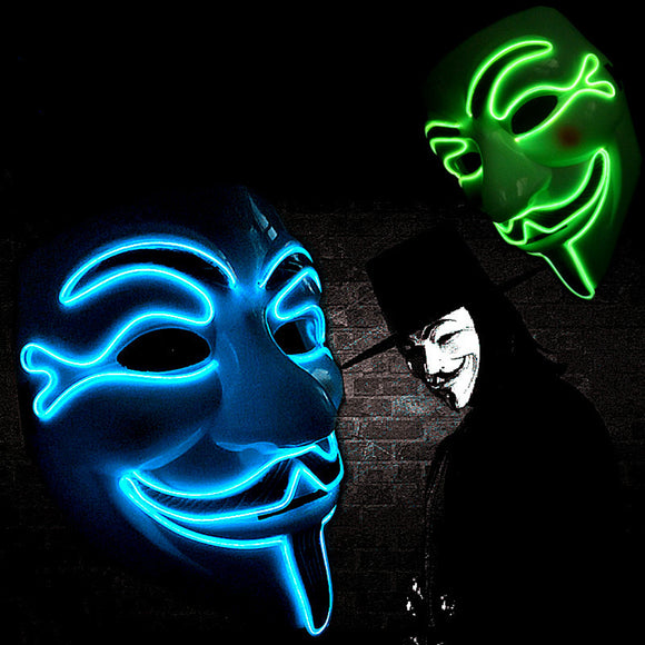 Halloween V for Vendetta Mask LED Scary EL-Wire Mask Light Up Festival Cosplay Costume Supplies Party Mask