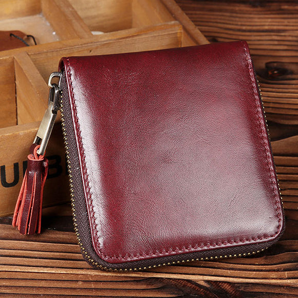 Women Genuine Leather Coin Bag Vintage Elegant Short Wallet Zipper Purse