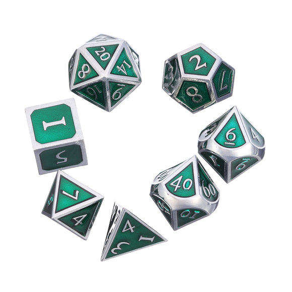 Zinc Alloy Metal Polyhedral Dice Silver Border Green Enamel Body Role Playing Game Dice Gadget RPG