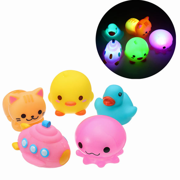 5PCS Baby Bath Toys Rubber Duck Animals Boat Kids Water Toys Squeeze Flash Bathroom Beach Play Toys