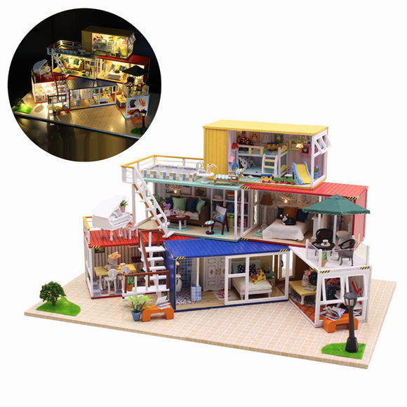 Hoomeda 13843Z Container Home With Music Cover Light DIY Dollhouse Kit 3D Japanese Style