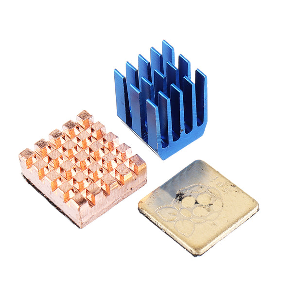 Copper/Aluminum Heatsink Blue Radiator With Glue 3Pcs Set for Raspberry Pi 3