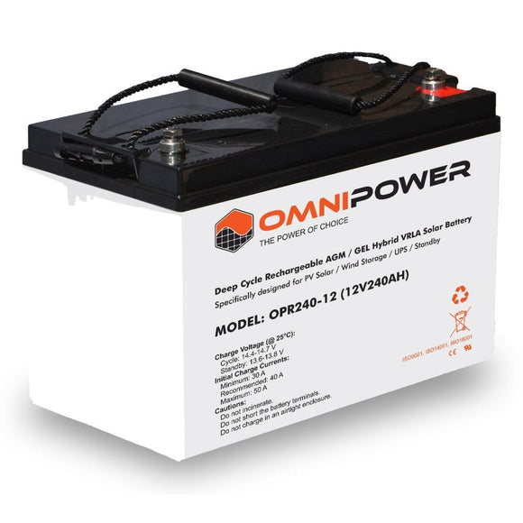 OmniPower 12V 240Ah OPR Deep Cycle Rechargeable AGM / GEL Hybrid VRLA Battery