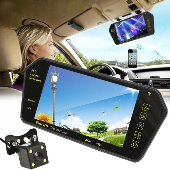 7 Inch TFT LCD bluetooth Car Rear View Parking Mirror Monitor + Reversing Car Camera