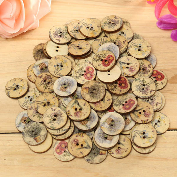 100pcs Mixed Color Wooden Flower Sewing Buttons DIY Craft Bag Hat Clothes Decoration Sewing Button