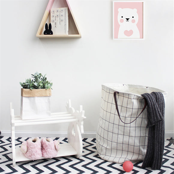 Useful Baby Kids Toy Canvas Laundry Drain Basket Storage Bag With Leather Handbag