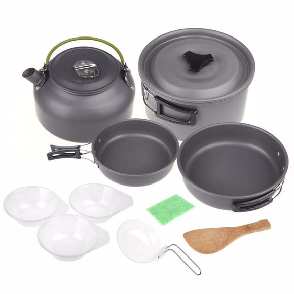 2-3 Person Backpacking Picnic Cookware Cook Cooking Pot Bowl Set Camping Hiking Outdoor Tools