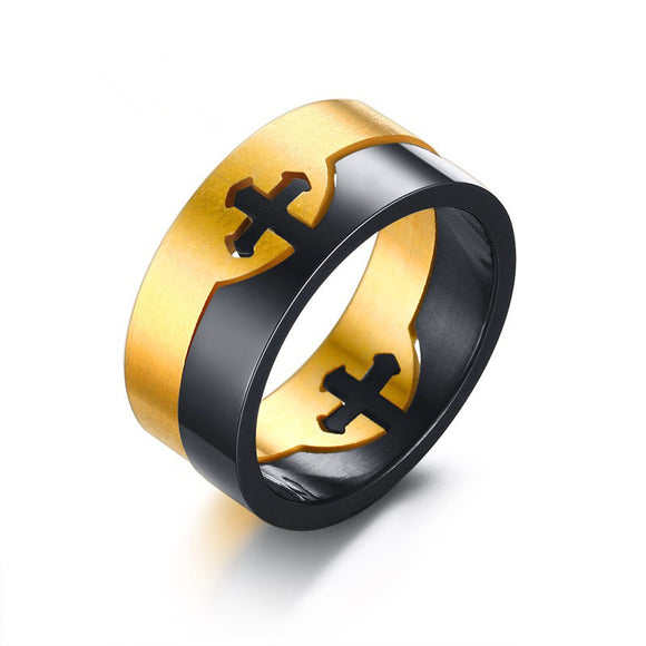 2 Pcs Punk Gold Plate Double Cross Stainless Steel Split Combination Ring for Men
