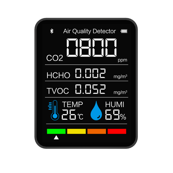 5-In-1 bluetooth-Connected Carbon Dioxide Detector for Detecting TVOC Formaldehyde Concentrated Air Quality Temperature Humidity CO
