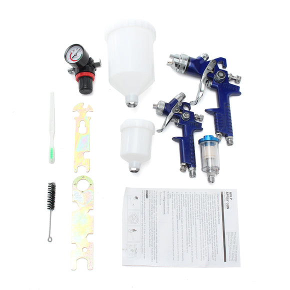 0.8 & 1.4 Nozzle Paint Base Primer HVLP 2-Spray Guns Kit Gauge Auto Gravity Feed