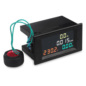 D69-2049 4 in 1 AC Voltmeter Ammeter Power Energy Meter AC 80.0-300.0V/AC 200.0-450.0 V 0.01-100A HD Color Screen 180 Degrees LED