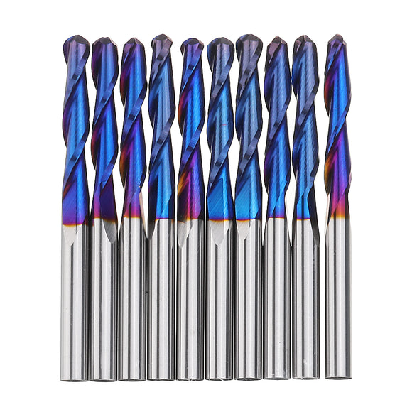 Drillpro 10pcs 3.175mm Shank Blue Coated Spiral Ball Nose End Mill 0.8-3.175mm CNC Milling Cutter