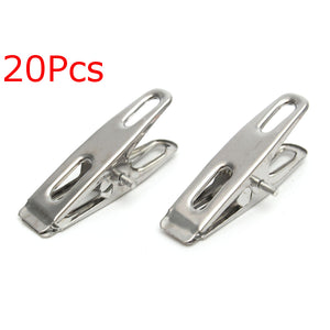 20Pcs Stainless Steel Clothes Pegs Clips for Coat Pants Laundry Drying Hanger Rack