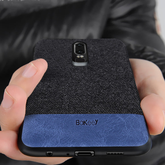 Bakeey Luxury Fabric Splice Soft Silicone Edge Shockproof Protective Case For OnePlus 6