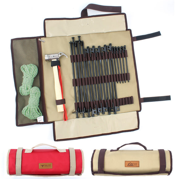 Outdoor Camping Tent Pegs Storage Bag Portable Tool Kit Accessories Folding Carry Pouch