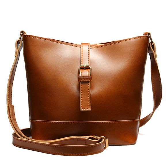 Women Vintage Bucket Bag PU Leather Crossbody Bag Shoulder Bag