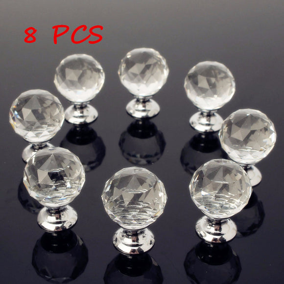 8Pcs 25MM Clear Crystal Glass Handle Knobs for Door Drawer Cabinet Furniture