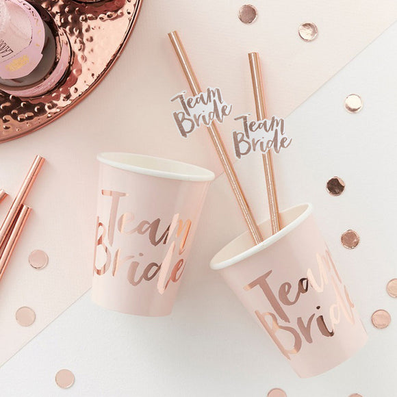 10pcs Team Bride Straws Rose Gold DIY Craft with Letter Hen Bachelorette Wedding Decorations