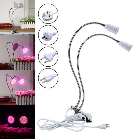 40CM E27 Flexible Dual Head Clip Lampholder Bulb Adapter with On/off Switch for LED Grow Light