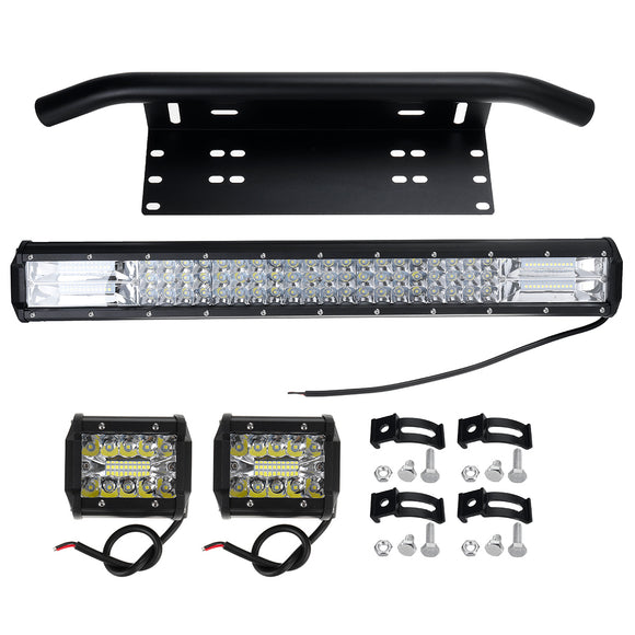 23 LED Light Bar & Number Plate Frame + 2 x 4'' Spot Flood Driving Lamp Offroad