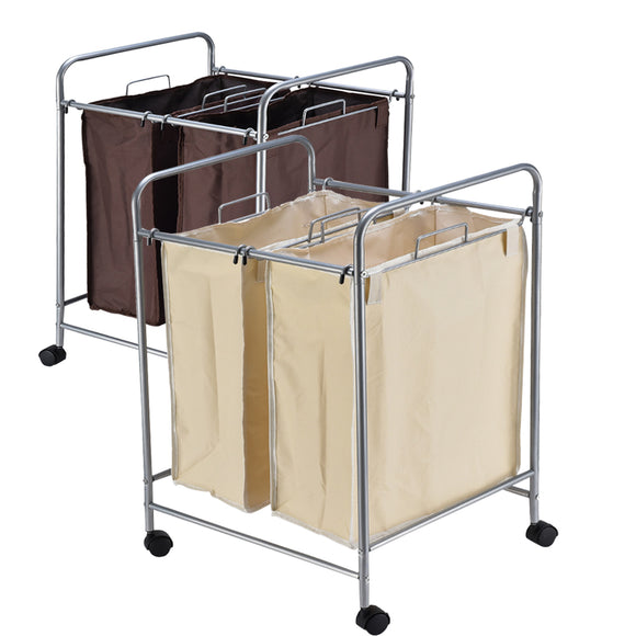 Multifunction Mobile Double Bag Compact Laundry Hamper Sorter Cart Clothes Storage Bag