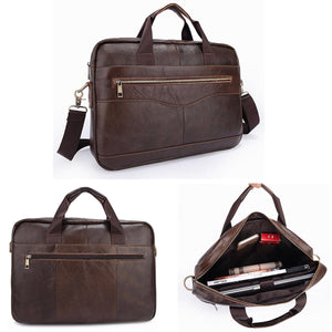 Men Briefcases Handbag Document Business Office Laptop Bag Leather Male Work Bag Brown