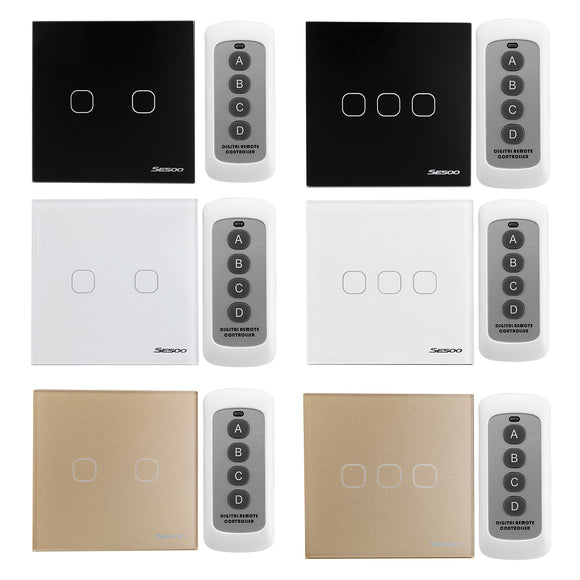 SESOO 2/3Gang Smart Wireless Remote Control Touch Wall Light Switch Dimmer Glass Panel