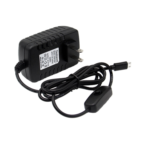 Geekworm US Standard DC 5V 3.0A Power Adapter with Switch For Raspberry Pi