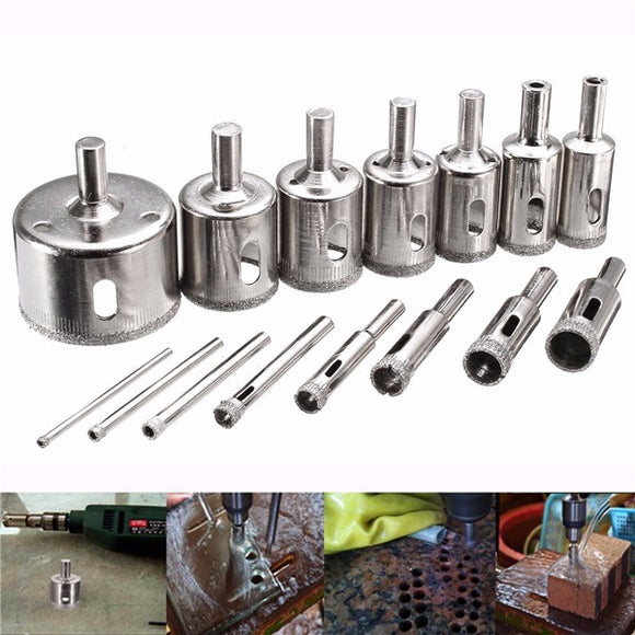 15pcs 3-45mm Diamond Coated Core Hole Saw Drill Bit for Marble Tile