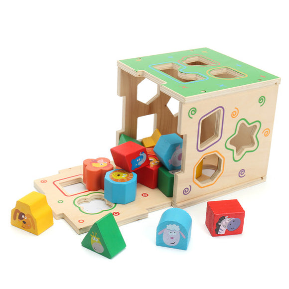 Wooden Kids Montessori Educational Toy Animal Geometric Blocks Assemblage Game
