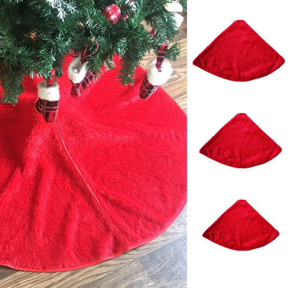 90/122/127cm Christmas Red Plush Tree Skirt Base Floor Mat Cover Party Art Decorations
