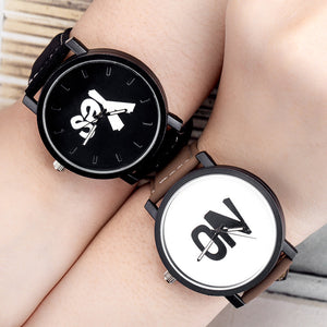 YES No Fashionable Couple Wrist Watch Gift Leather Strap Quartz Watches
