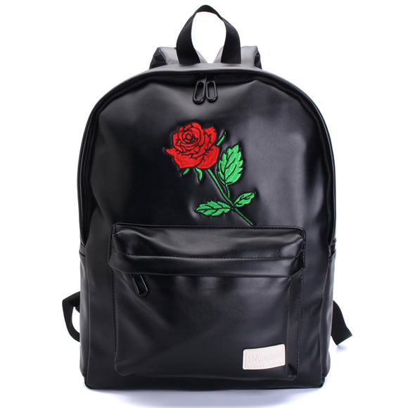Embroidered Rose Pattern Vintage PU Backpack laptop backpack Travel School Bag