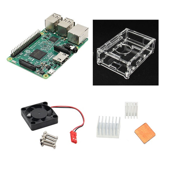 4 In 1 Raspberry Pi 3 Model B With V31 Acrylic Case + Pi Fan + Aluminum Heat Sink Set