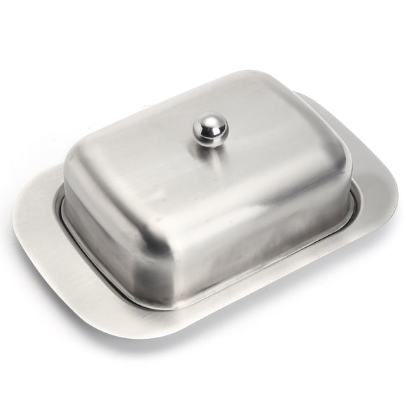 Stainless Steel Butter Cheese Dish Serving Tray Storage Container with Handle Lid