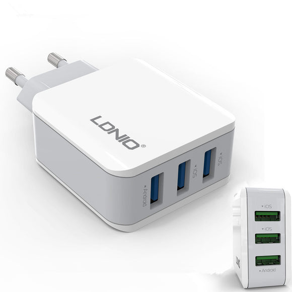 LDNIO 5V 3.1A 3 USB Port EU Plug Smart Travel USB Charger Adapter for Mobile Phone