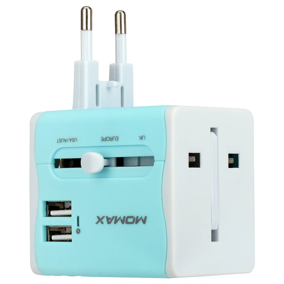 MOMAX 1-World AC Dual USB Fast Charge Adapter with EU/US/UK/AU Plugs Charger