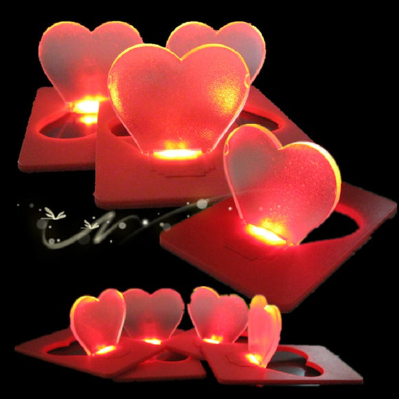 10 Pcs Heart Folding Pocket Card LED Light Greeting Card Romantic Heart Lamp Decorative Lights Gift