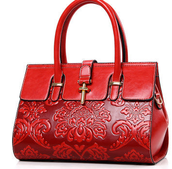 Chinese Style Embossed Noble Fashion Handbag Shoulder Slung Festive Red National Wind Bride Wedding Party Bag