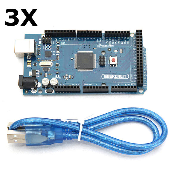 3Pcs Geekcreit MEGA 2560 R3 ATmega2560-16AU MEGA2560 Development Board With USB Cable For Arduino