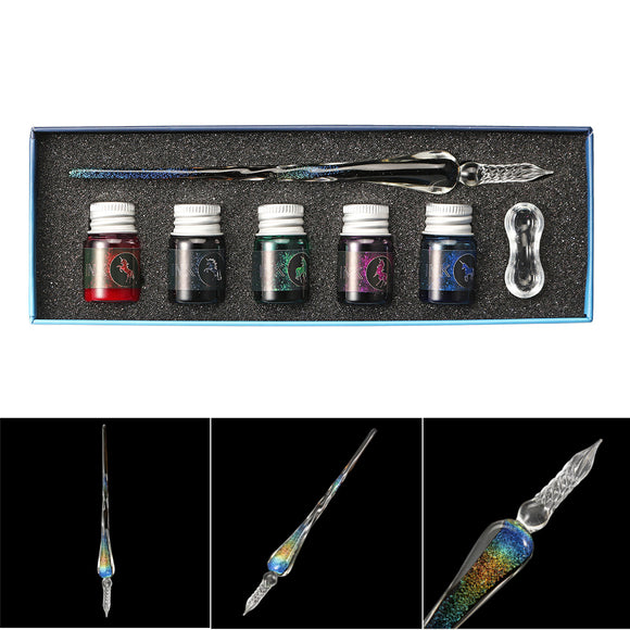 Crystal Glass Dip Pen Ink Set Signature Pen Vintage Handmade Glass Sign Pen Writing Tools