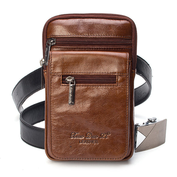 Men Genuine Leather Mini Sling Shoulder Bag Vintage Belt Hip Bum Bag Phone Bag