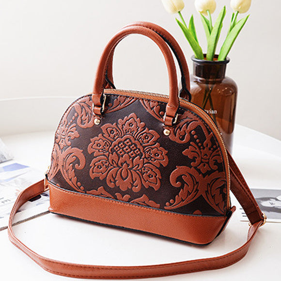 Women PU Leather Embroidery Handbag Vintage Crossbody Bag