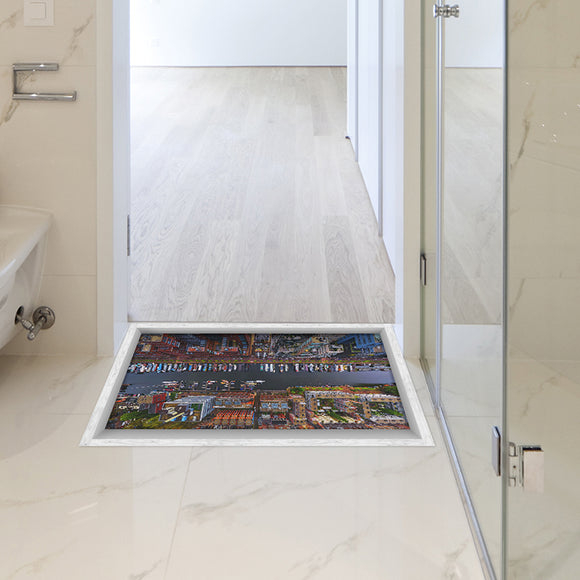 PAG 3D Anti Slip Bathroom City Street Pattern Waterproof Floor Sticker Washable Shower Kitchen Decor