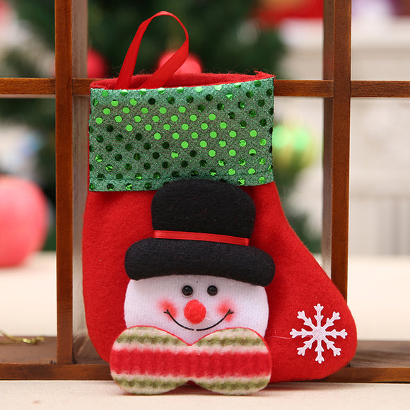 Small High End Christmas Stocking Decorations Gift Bag Sock Sequin With Cute Pattern