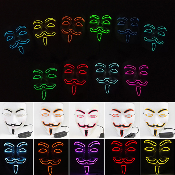 EL Wire 10 Colors Optional Glowing Mask for VENDETTA Halloween Cosplay Party Mask