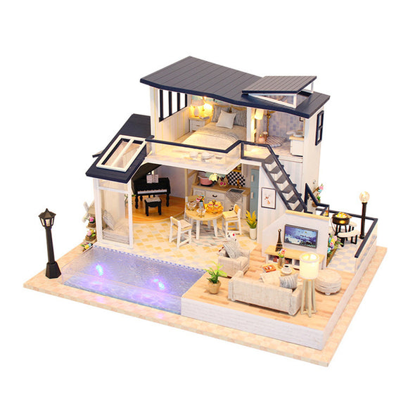 Mermaid Tribe DIY Doll House Model Toy Cabin LED Sound and Light Creative Christmas Birthday Gift Puzzle Assembled Toy