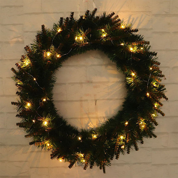 LED Light Christmas Wreath Tree Door Wall Hanging Party Garland Decorations