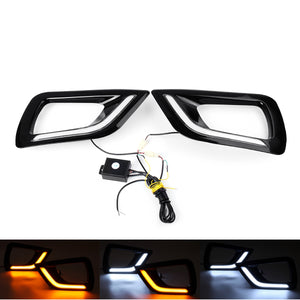 Pair LED DRL Daytime Running Lights Fog Lamp White+Amber Dual Color For Nissan Navara NP300 2015-2018